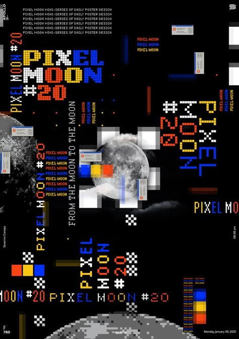 Pixel Design Graphic, Pixel Graphic Design, Pixel Moon, Grid Graphic Design, Pixel Art Poster, Poster Grafico, Creative Branding Design, 3d Poster, Pixel Design