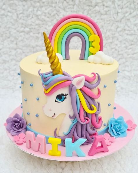 Unicorn Mermaid Cake, Unicorn Number Cake, Birthday Cake For Daughter, Rainbow Cake Decoration, Unicorn Cake Design, Easy Unicorn Cake, Unicorn Birthday Party Cake, Unicorn Day, Cake Designs For Girl