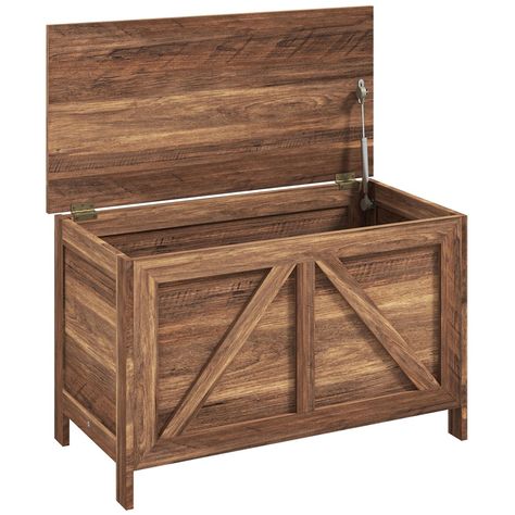 This storage box with lid stands out for a farmhouse design and can fit into various decorations. It features a large storage section to store books, blankets, and more. Its versatile design makes it a practical entryway shoe cabinet, a toolbox organizer, or a standalone storage cabinet. Make your house a home with HOMCOM storage boxes. Practical Entryway, Toolbox Organizer, Shoe Cabinet Entryway, Living Room Brown, Farmhouse Storage, Room Brown, Tool Box Organization, Storage Tubs, Store Books