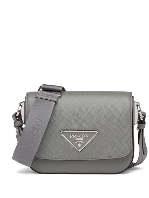 Slate grey Saffiano leather/nappa leather Identity crossbody bag from PRADA featuring adjustable shoulder strap, silver-tone hardware, enamel triangle logo, slip pocket to the rear, tonal stitching, foldover top with magnetic fastening and internal logo stamp. Sacs Design, Luxury Bags Collection, Bag Prada, Girly Bags, Fancy Bags, Luxury Purses, Pretty Bags, Designer Crossbody Bags, Cute Purses