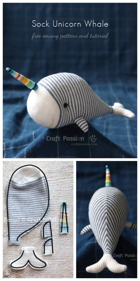 DIY Sock Unicorn Whale Free Sewing Pattern & Tutorial Coin Purse Tutorial, Diy Sewing Gifts, Sock Dolls, Diy Socks, Sock Crafts, Free Sewing Pattern, Sock Animals, Pattern Tutorial, Sewing Toys