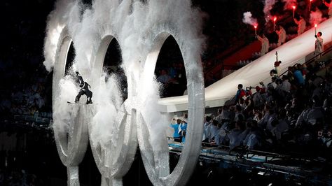 Vancouver 2010 | Best moment: the Vancouver opening ceremony wowed spectators when a snowboarder flew through the centre ring of the Olympic rings, flawlessly. (Gary Hershorn/Reuters) Shaun White Snowboarding, Vancouver Winter, Olympic Rings, Shaun White, The Olympic Games, X Games, Winter Games, Kitesurfing, Snow Sports