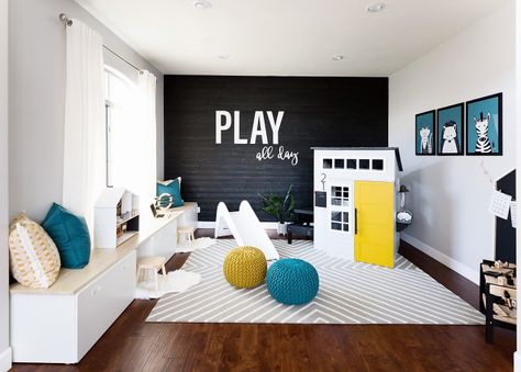 Frances Lane Playroom Project - Modern - Kids - Phoenix - by Lace and Grace Interiors | Houzz Room Signage, Game Room Kids, Modern Playroom, Lighted Marquee Letters, Basement Playroom, Deco Jungle, Recreational Room, Play All Day, Toy Room