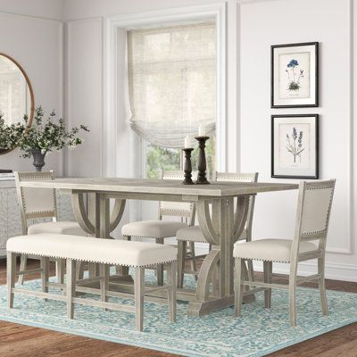 Grey Dining Room Furniture, Dining Table With Drawers, Counter Height Table Sets, Rectangular Dining Room Table, Dining Room Bench Seating, Coastal Dining Room, Grey Dining Tables, Grey Dining Room, Kelly Clarkson Home