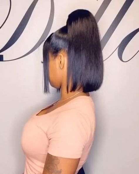 ponytail bob #hairstyles #hairstylist #haircut Bob Ponytail Hairstyles, Ponytail Bob, Bob Ponytail, Short Hair Ponytail, Natural Hair Bun Styles, Weave Ponytail Hairstyles, Sleek Ponytail Hairstyles, Weave Ponytail, Banana Hair Clips