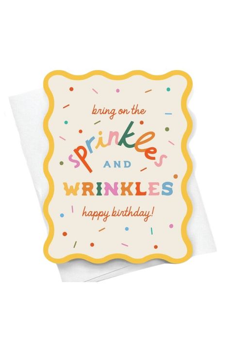 Bring on the Sprinkles and Wrinkles Happy Birthday Notecard - TheTinyTassel Digital Birthday Card Ideas, Card Design Birthday, Birthday Party Invitation Card Design, Cool Invitation Design, Fun Greeting Cards, Color Party Invitations, 25 Birthday Card, Cool Birthday Invitations, Letter Design Ideas