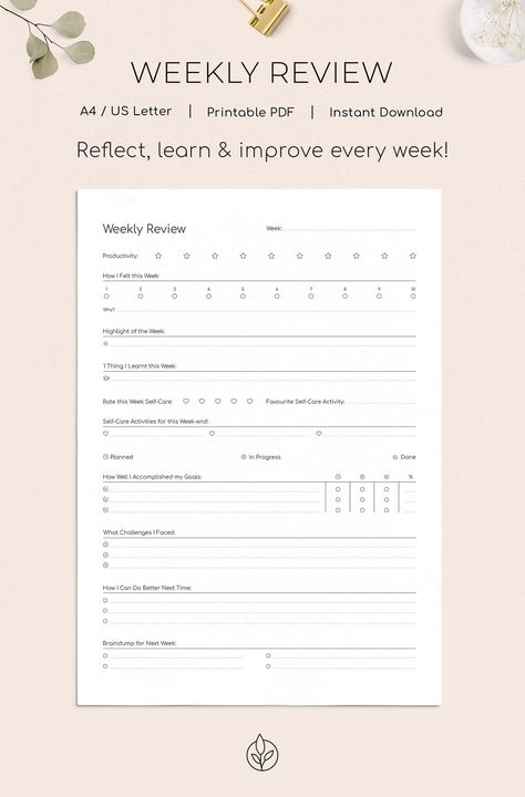 Weekly Review Weekly Reflection Gratitude Journal Growth Mindset Self-improvement Mood Tracker A4 US Letter Printable Planner PDF - Etsy UK plannerpeace #phoneplanner #monthlyplannerpages #lessonplanner Weekly Review Bullet Journal, Weekly Mood Tracker, Bullet Journal First Page, Mood Tracker Journal, Monthly Mood Tracker, Week Journal, Planner Monthly Layout, Planner Weekly Layout, Weekly Reflection