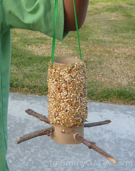 Make A Bird Feeder, Bird Feeder Craft, Fun Summer Crafts, Homemade Bird Feeders, Diy Bird Feeder, Summer Crafts For Kids, Diy Birds, Toilet Paper Roll Crafts, Puffy Paint