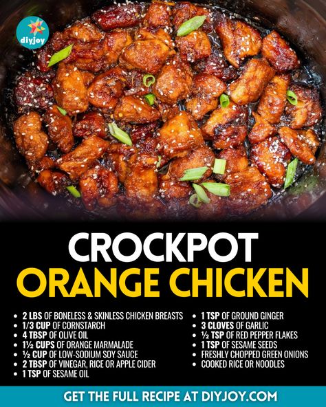 Easy Crockpot Orange Chicken, Crockpot Orange Chicken Recipe, Crockpot Orange Chicken, Easy Orange Chicken, Orange Chicken Crock Pot, Crunchy Chicken, Slushie Recipe, Diy Joy, Orange Chicken Recipe