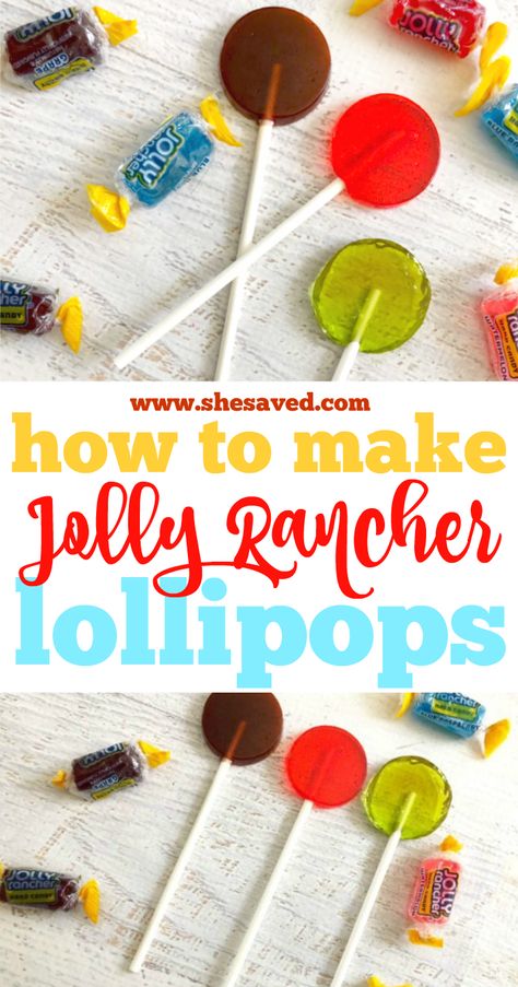 All you need is a bag of Jolly Rancher candy and a microwave and you can make these fun homemade suckers! Learn how to make Jolly Rancher lollipops quick and easy - a fun DIY candy recipe for tweens and teens - no baking involved except for the microwave. This homemade sucker recipe is perfect for birthday parties, bake sales and more! Infused Jolly Rancher, Jolly Rancher Suckers How To Make, How To Make Candy Kabobs Diy, Jolly Rancher Suckers Diy, How To Make Jolly Ranchers, How To Melt Jolly Ranchers, Candy Selling Ideas, How To Make Suckers Homemade Lollipops, Homemade Suckers Recipes