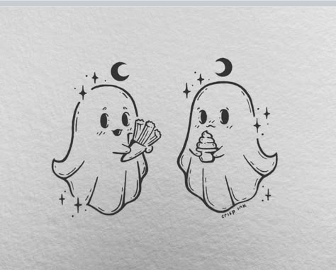 Girly Ghost Tattoo, Cute Spooky Tattoos, Cute Ghost Tattoo, Ghost Doodles, Tattoo Amigas, Ghost Drawings, Spooky Drawings, Crisp Ink, Ghost Tattoos