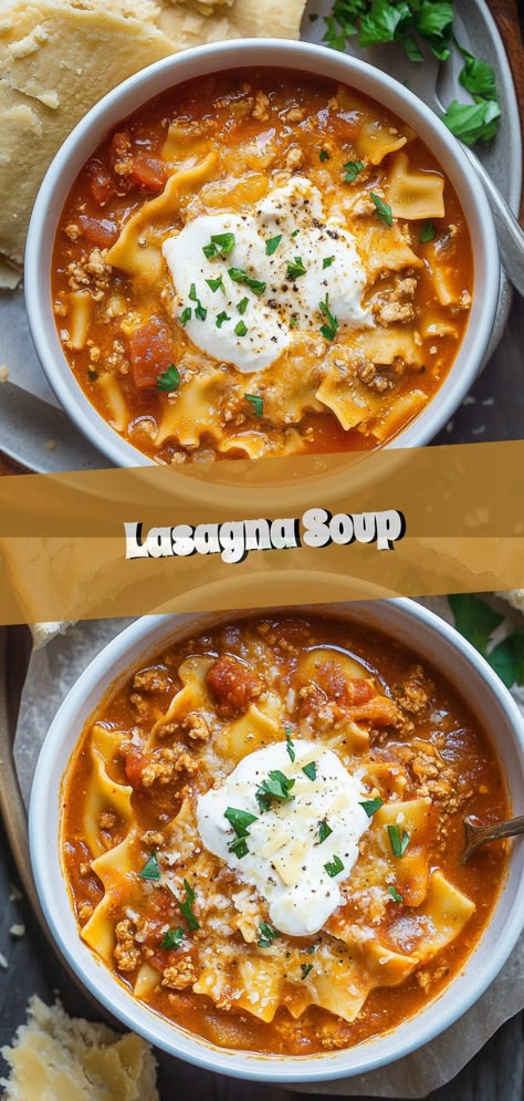 Pinterest description: Dive into a bowl of savory comfort with this Hearty Lasagna Soup recipe. All the flavors of traditional lasagna in a soul-warming dish that's easy to prepare. Perfect for cozy nights or casual gatherings. #comfortfood #soupporn #onepotwonder #italianflavors #cheeselover Lasagna Recipe Soup, Lasagna Soup Recipe With Ricotta, Easy Lasagna Soup, Lasagna Soup Recipe, Traditional Lasagna, Lasagna Soup, Food Breakfast, Meal Suggestions, Favorite Comfort Food