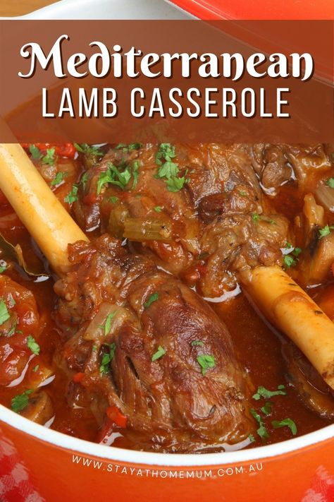 Best Potjiekos Recipe, Lamb Mediterranean Recipes, Mediterranean Lamb Recipes, Lamb Chop Casserole, Lamb Casserole Recipes, Lamb Shanks Recipe, Mediterranean Lamb, Lamb Shanks Slow Cooker, Lamb Roast Recipe