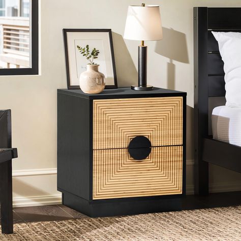 PRICES MAY VARY. Mid Century Modern Style: This nightstands or bedside table embrace the mid century modern style with its iconic clean lines, minimalist aesthetics, and functional design. The small end table seamlessly integrates into various decor styles, adding a sophisticated touch to your bedroom or living room. High Quality: Each modern boho nightstand is meticulously crafted using high-quality materials, resulting in a warm and rich appearance. Constructed with bamboo strips for a natural Black Furniture Boho Bedroom, Boho Bedside Table, Mid Century Modern Nightstand, Black Nightstand, Small End Tables, Strip Pattern, Black Side Table, Small Side Table, Side Table With Storage