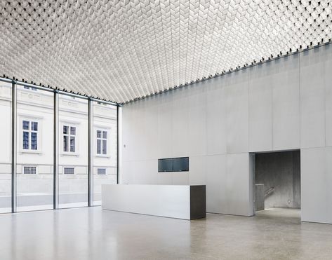 © Simon Menges Museum Lobby, Mesh Ceiling, Museum Interior, Exhibition Centre, Office Lobby, Chur, Metal Ceiling, Exhibition Space, Reception Desk