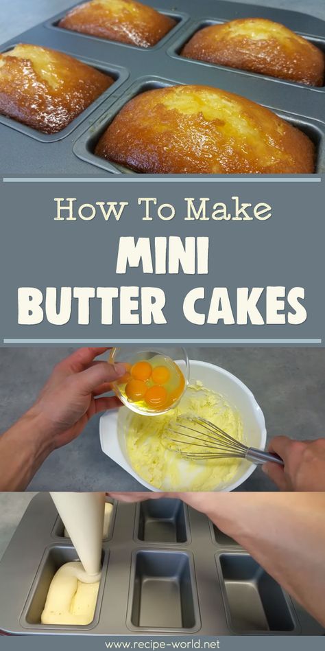 Mini Butter Cake Recipe, Mini Butter Cake, Mini Tin Cakes, Small Cakes Ideas Minis, Mini Cake Pan Ideas, Mini Cake Tins, Dessert Potluck, Mini Loafs, Easy Dinner Desserts