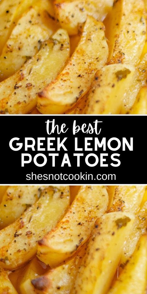 Close up image of Greek potatoes. Greek Potatoes Recipe, Roasted Greek Potatoes, Greek Roasted Potatoes, Greek Lemon Potatoes, Mediterranean Diet Recipes Dinners, Greek Dinners, Mediterranean Meals, Greek Potatoes, Easy Mediterranean Diet Recipes