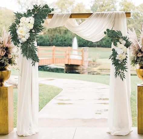 Wedding Arch Flowers Kit with White Draping Fabric (Pack of 3), 2pcs Artificial Flower Arrangement with 1 Drape for Arch Decorations Wedding Decor Ceremony Arbor Reception Backdrop for DIY, White Wedding Arch Draping, Arch Draping, White Wedding Arch, Arbor Decor, Boho Backdrop, Reception Backdrop, Yard Wedding, Draping Fabric, Wedding Arch Flowers