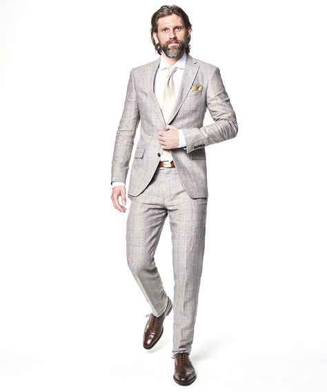 Sutton Windowpane Linen Suit In Grey Light Grey Linen Suit, Tailored Single-breasted Suits With Notch Lapel, Double-breasted Linen Suit With Notch Lapel, Timeless Gray Single-breasted Suit, Elegant Gray Single-button Suit, 29 Palms, 2018 Style, Todd Snyder, Style Edit