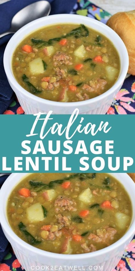 Italian Sausage And Lentils, Lentil Soup Recipe With Sausage, Sausage Lentil Soup Instant Pot, Italian Sausage Lentil Soup Recipe, Things To Make With Lentils, Lentil And Sausage Soup Recipe, Lentil And Sausage Recipes, Lentle Soup Recipes Crock Pot, Silver Palette Cookbook Recipes