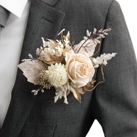 Grooms boutineer pocket flower White Pocket Boutonniere, Link Ships, Boutineer Wedding, Pocket Boutonniere, Black Corsage, White Rose Boutonniere, Groom And Groomsmen Suits, Simple Bride, Groomsmen Boutonniere