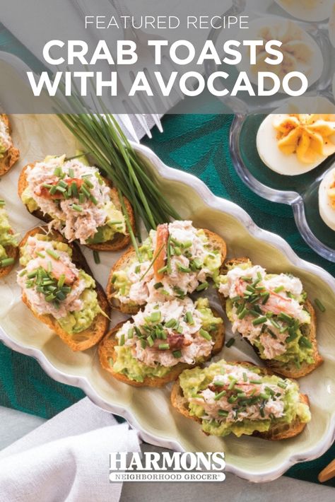 Featured Recipe: Crab Toasts with Avocado Crab Avocado Toast, Cod Appetizer Recipes, Crab Toast Appetizers, Crab Toast Recipe, Crabmeat Recipes, Maldives Food, Crab Toast, Crab And Avocado, Appetizers Finger Foods