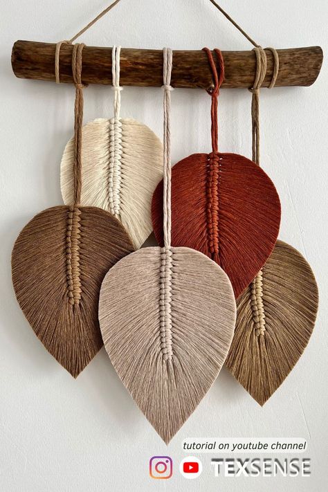 Large Leaf Macrame Wall Hanging, How To Make Macrame Leaves Stiff, Feather Macrame Wall Hangings Diy, Macrame Leaf Hanging, Diy Macrame Leaves Tutorial, Macrame Leaves Wall Hanging Tutorial, Diy Leaf Macrame, Macrame Fall Leaves, How To Make Yarn Leaves