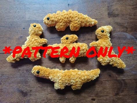 Crochet Dino Nugget Pattern, Nugget Crochet, Dinosaur Nuggets, Dino Chicken Nuggets, Dinosaur Chicken Nuggets, Dino Nuggets, Crochet Dino, Crochet Chicken, Crochet Dinosaur