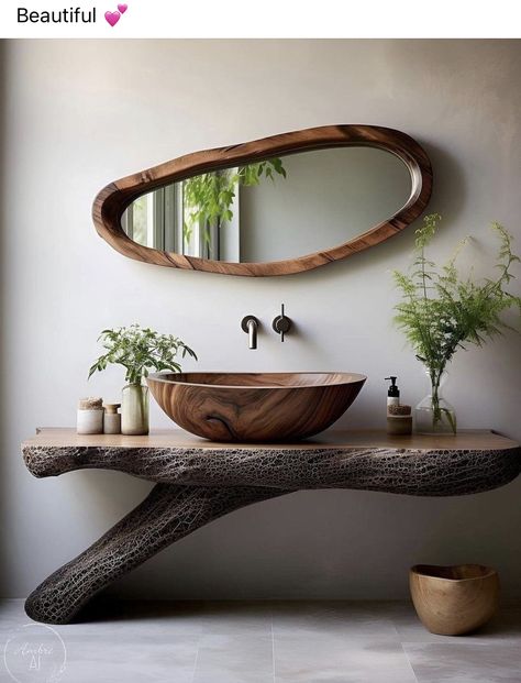 Wooden Sink, Wood Furniture Design, Kitchen Walls, Bathroom Design Decor, Organic Wood, Bathroom Inspiration Decor, Blue Kitchen, Rustic Bathroom, Small Backyard Design