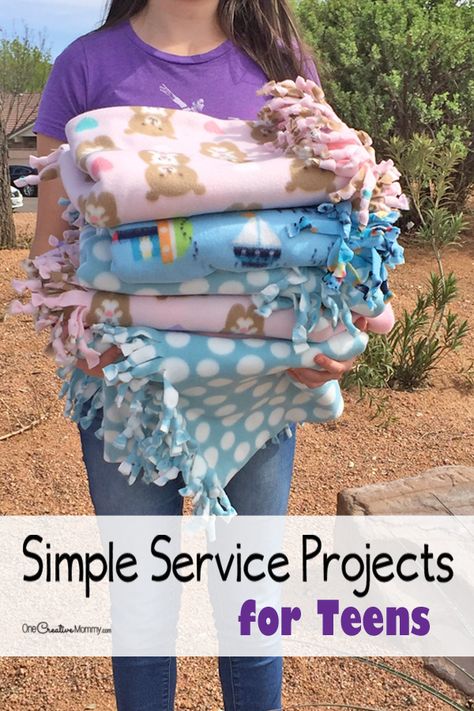 Simple service projects for teens to try today! Make these easy fleece blankets. {OneCreativeMommy.com} Step-by-step tutorial | Community service ideas Service Projects For Teens, Homeless Care Package, Service Learning Projects, Service Projects For Kids, Community Service Ideas, Mission Projects, Community Service Projects, Service Ideas, Crafts For Teens To Make