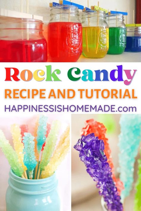 Kool Aid Rock Candy Experiment, Rock Candy Suckers Recipe, Rock Candy Recipe Easy Kool Aid, Rock Candy Bouquet, Flavored Rock Candy Recipe, Candy Rocks Recipe, Rock Candy Science Experiment, Diy Pop Rocks Candy, Homemade Pop Rocks Candy Recipes