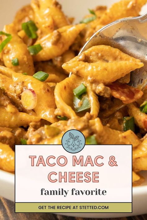 Everyone loves taco mac and cheese, featuring cheesy pasta and your favorite taco seasonings. Leftovers are equally delicious! https://www.stetted.com/queso-mac/ Mexican Mac And Cheese, Cheesy Taco Pasta, Taco Mac, Taco Mac And Cheese, Ground Turkey Tacos, Taco Pasta, Turkey Tacos, Pudding Cookies, Cheesy Pasta