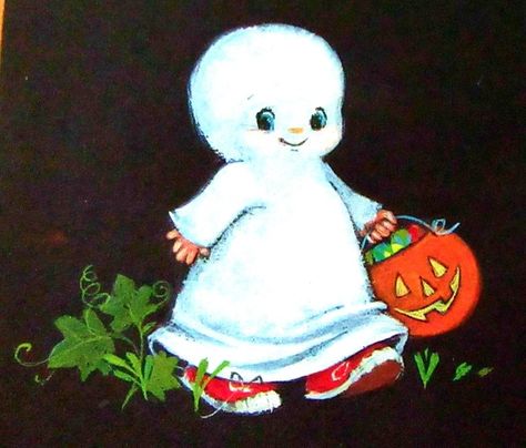 vintage retro Halloween child in ghost costume, red sneakers Vintage Ghost Art, Vintage Halloween Drawings, Vintage Halloween Characters, Vintage Ghost Illustration, 1950 Halloween, Vintage Halloween Cartoon, Retro Halloween Aesthetic, Indie Halloween, 50s Halloween