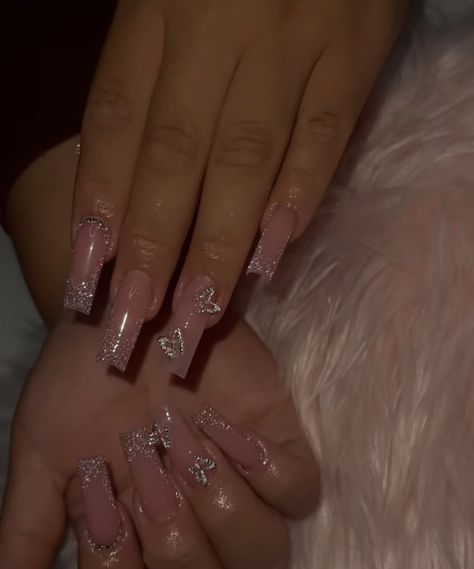 #nails #butterflynails #pinknails #aestheticnails #frenchnails Date Nails Ideas, Beginner Nail Designs, Brown Acrylic Nails, Long Square Nails, Classy Nail Designs, Ombre Acrylic Nails, Girly Acrylic Nails, Simple Acrylic Nails, Unique Acrylic Nails