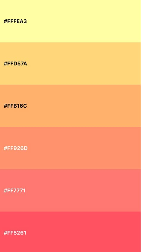 Grapefruit Color Aesthetic, Pink And Orange Color Palette Hex Codes, Sunset Hex Codes, Sunset Colour Scheme, Glow Color Palette, Soft Orange Color Palette, Bright Pastel Colour Palette, Pink Orange Yellow Color Palette, Sunrise Color Palette Mornings