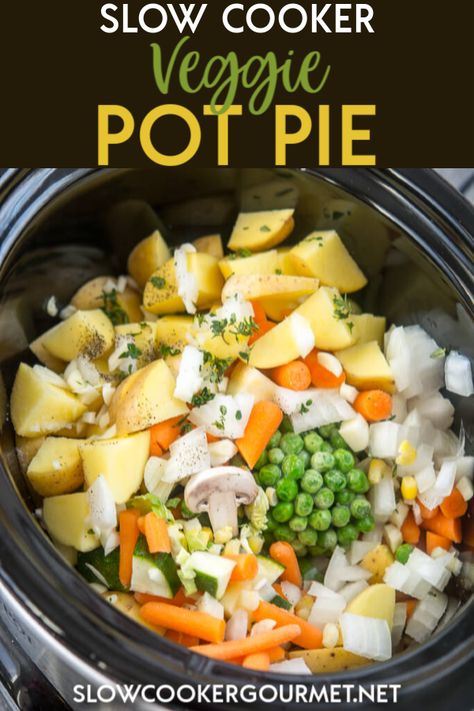 Pot Pie Slow Cooker, Veggie Pot Pie Recipe, Veggie Pot Pie, Vegan Crockpot, Pasta Vegetariana, Vegan Slow Cooker, Vegetarian Crockpot Recipes, Slow Cooker Vegetarian, Vegetarian Crockpot