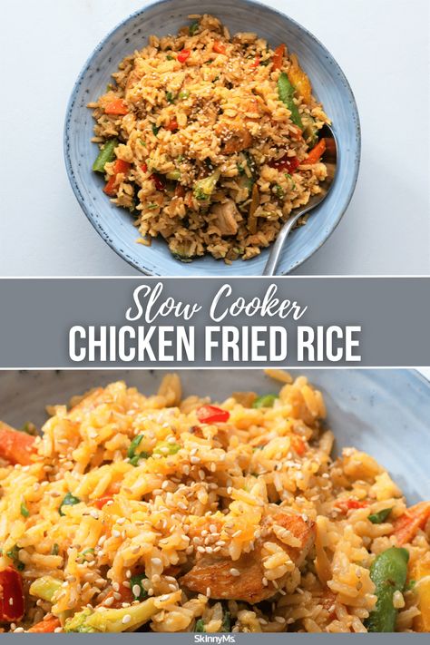 Slow Cooker Chicken Fried Rice Slow Cooker Chicken Stir Fry Recipes, Slow Cooker Skinnytaste, Slow Cooker Fried Chicken, Crockpot Skinnytaste Recipes, Crock Pot Fried Rice, Fried Rice In Crockpot, Crock Pot Chicken Fried Rice, Chicken Fried Rice Crockpot Recipes, Slow Cooker Chicken Fried Rice