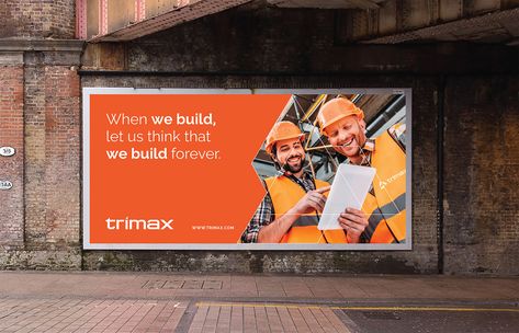 Trimax - Construction Company Brand Identity Design on Behance Construction Design Poster, Construction Social Media Design, Construction Brand Identity, Construction Company Branding, Construction Advertising, Construction Signage, Construction Poster, Construction Marketing, Adobe Dimension