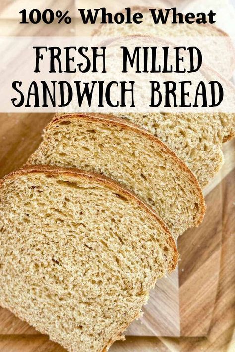 This 100% whole grain fresh milled wheat sandwich bread recipe is soft, fluffy, and best of all–easy to make! This nutritious recipe and the tips outlined in this post will be a game-changer for your baking. Whole grain baking with fresh milled flour is such a treat. Fresh Ground Wheat Bread Recipes, Wheat Berry Bread Recipe, Wheat Bread Recipes, Bread Flavors, Wheat Sandwich Bread Recipe, Fluffy Bread Recipe, White Wheat Bread, Wheat Berry Recipes, Wheat Sandwich Bread