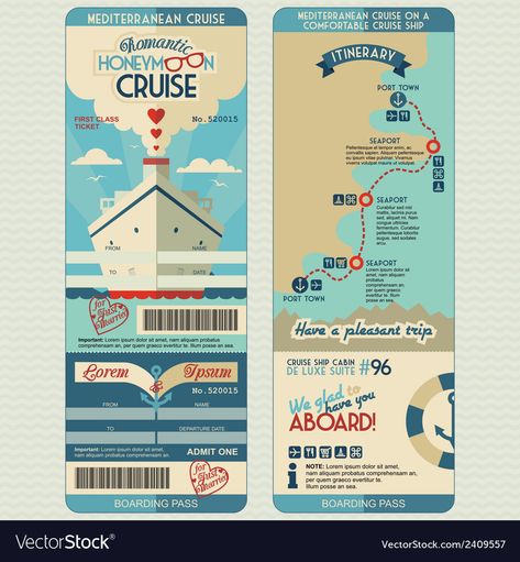 Boarding Pass Invitation Template, Flat Graphic Design, Cruise Tickets, Surprise Vacation, Disney Dream Cruise, Boarding Pass Invitation, Beach Scrapbook Layouts, Boarding Pass Template, Honeymoon Cruise