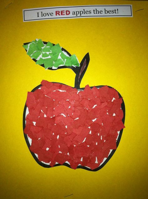 Torn paper apple art.....they love to tear paper! Torn Paper Apple Craft, Color Red Activities For Preschool Art Projects, Apple Tearing Craft, Paper Tearing Art Ideas, Paper Tearing Art For Kids, Paper Tearing Art, Paper Tear Png, Tear Png, Shavuot Crafts