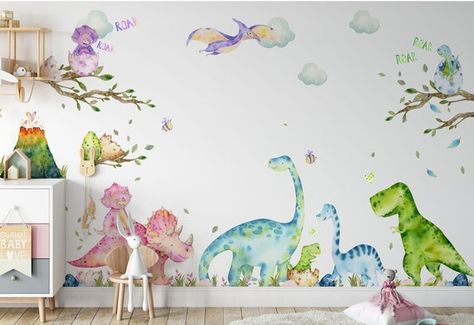 Girly Nursery, Bedroom Children, Girls Wall Stickers, Dinosaur Wall Decals, Dinosaur Bedroom, Magical Room, Boy Girl Bedroom, Dinosaur Room, Dinosaur Wall Stickers