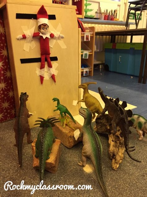 10 Elf On The Shelf Ideas for the Classroom – Rock My Classroom Preschool Elves, Elf Classroom, Toy Dinosaurs, Dinosaur Christmas Tree, Elf Shenanigans, Awesome Elf On The Shelf Ideas, Xmas Elf, Elf Antics, Elf Fun