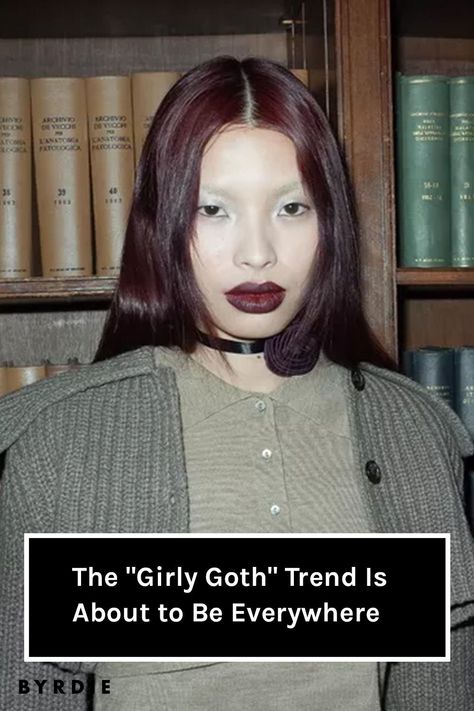 Girly goth style was all over New York fashion week. Here's why the ultra-femme aesthetic will be a huge trend in 2023. Winter Makeup 2023, Diy Goth Hair Accessories, Elder Goth Women, Goth Glam Aesthetic, Fall Goth Aesthetic, Black Lipstick Aesthetic, Witchy Goth Outfit, Goth Celebrities, Clean Goth Makeup