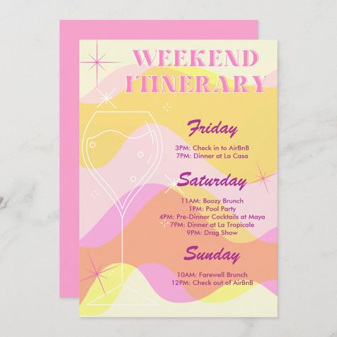 Groovy And Boozy Bachelorette, Groovy And Boozy, Groovy Bachelorette, Itinerary Invitation, Bachelorette Weekend Itinerary, Bachelorette Party Weekend, Boozy Brunch, Bachelorette Party Supplies, Brides Babes