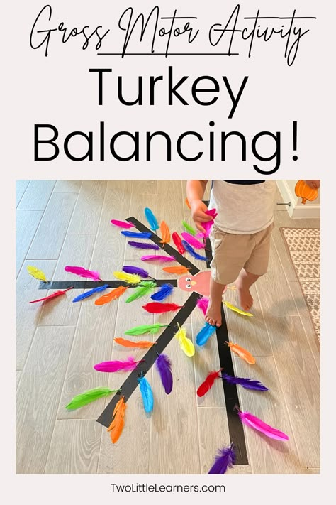 This post is all about a turkey gross motor activity. Read about a thanksgiving gross motor activities, turkey games for kids, and thanksgiving physical activities. Find out more about preschool thanksgiving activities and toddler turkey activities at twolittlelearners.com Thanksgiving Themed Activities Preschool, Turkey Gross Motor Activities Preschool, Thanksgiving Gross Motor Activities Preschool, Thanksgiving Game Preschool, Movement Activities For Kindergarten, Preschool Thanksgiving Math, Thanksgiving Physical Activities, Turkey Games Preschool, Thanksgiving Social Studies Activities