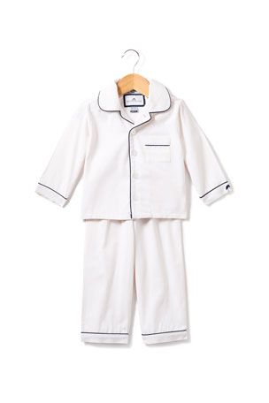 K0WHE Petite Plume Solid Pajama Set w/ Contrast Piping, Size 6M-14 White Pajamas, Classic Pajamas, Flannel Pajama Sets, Holiday Pajamas, Flannel Pajamas, Classic White, Straight Leg Pants, Piping, Pajama Set