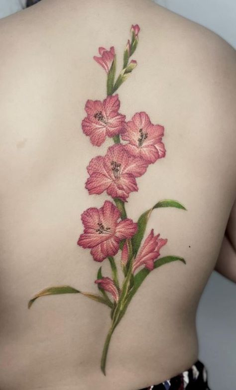 Neo Traditional Gladiolus Tattoo, Gladiolus Tattoo Color, Gladiolus Flower Drawing Simple, Gladiolus Tattoos, Gladiolas Tattoo, Gladiolus Flower Tattoos, Africa Tattoo, Gladiolus Tattoo, Realistic Flower Tattoo