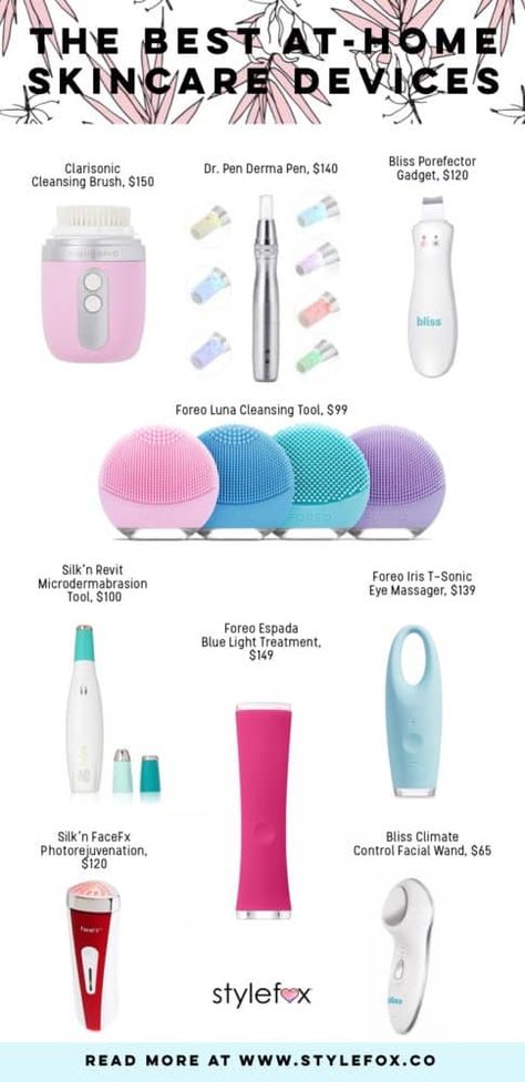 The Best At-Home Skincare Devices #skincare #beauty #acne #wellness Beauty Infographic, Derma Pen, Face Tools, Skin Care Devices, Easy Face Mask Diy, Beauty Gadgets, Facial Roller, Best Beauty Tips, Skincare Tools