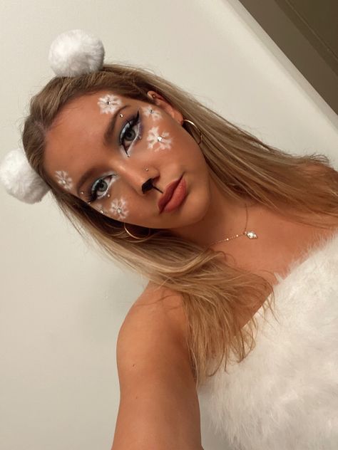 Bear Halloween Costume Makeup, Polar Bear Makeup Halloween, Sheep Halloween Makeup, Bear Makeup Cute, Polar Bear Costume Womens, Polar Bear Halloween Costume, Cute Bear Makeup, Teddy Bear Makeup Halloween, Yeti Makeup